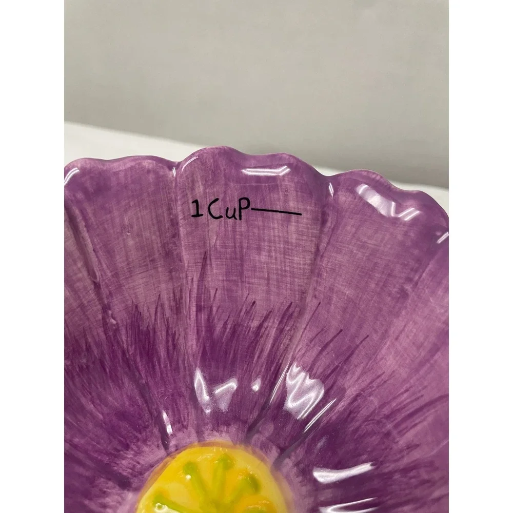 Pier 1 Imports Purple Flower Ceramic 1 Cup Measuring Prep Bowl Dishwasher Safe